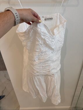 Abercrombie & Fitch White Ruched Drop Waist Strapless Sundress